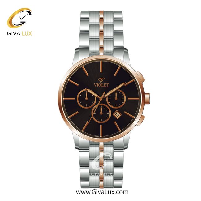 ساعت مچی اورجینال مردانه ویولت VIOLET سه موتوره کرنوگراف نقره ای-رزگلد | رزگلد-نقره ای| مشکی| کد رفرنس 0595/2